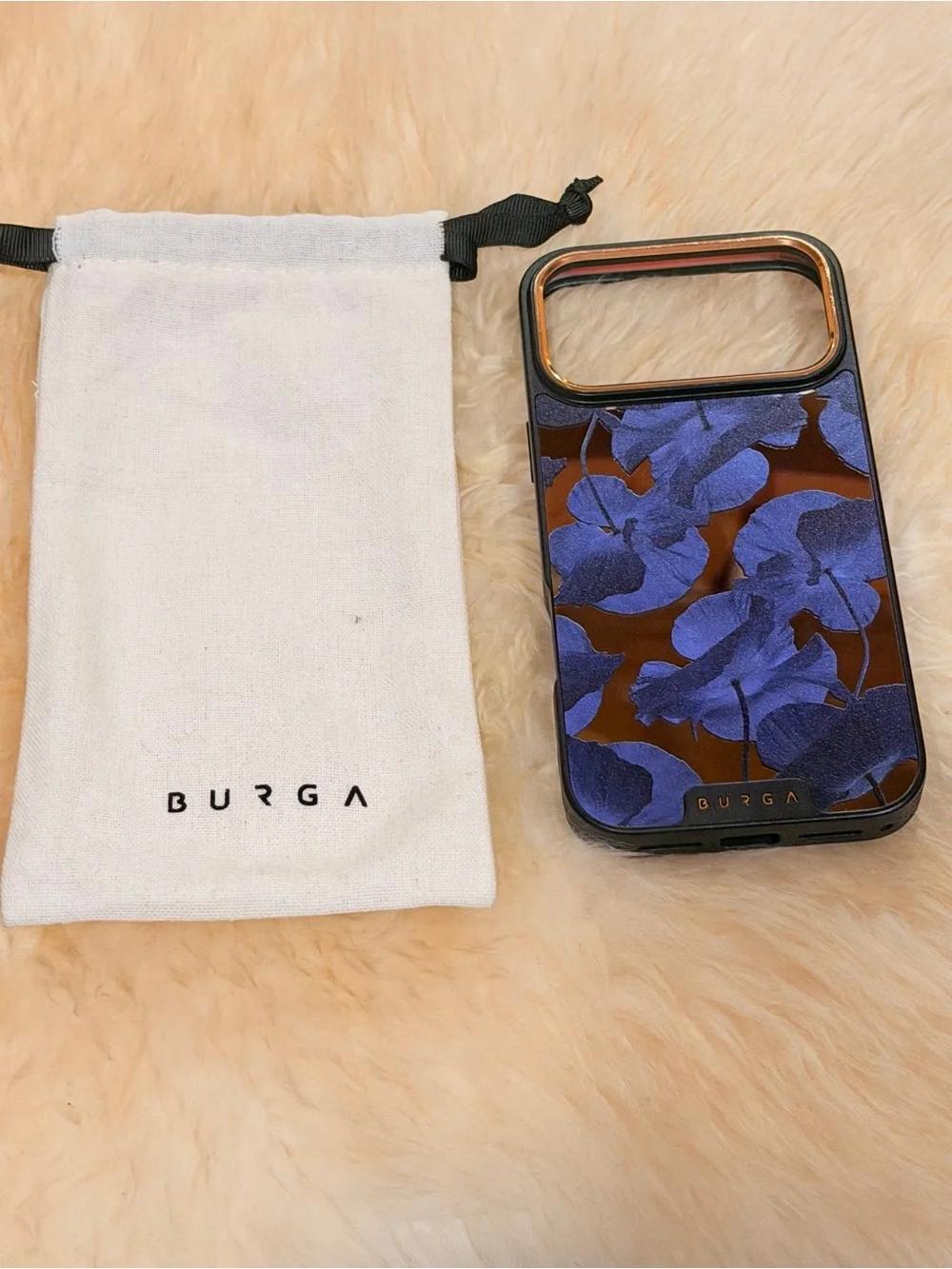 NWOT BURGA IPhone 17 Pro Max Case w/ Pouch Floral Blue Mirror